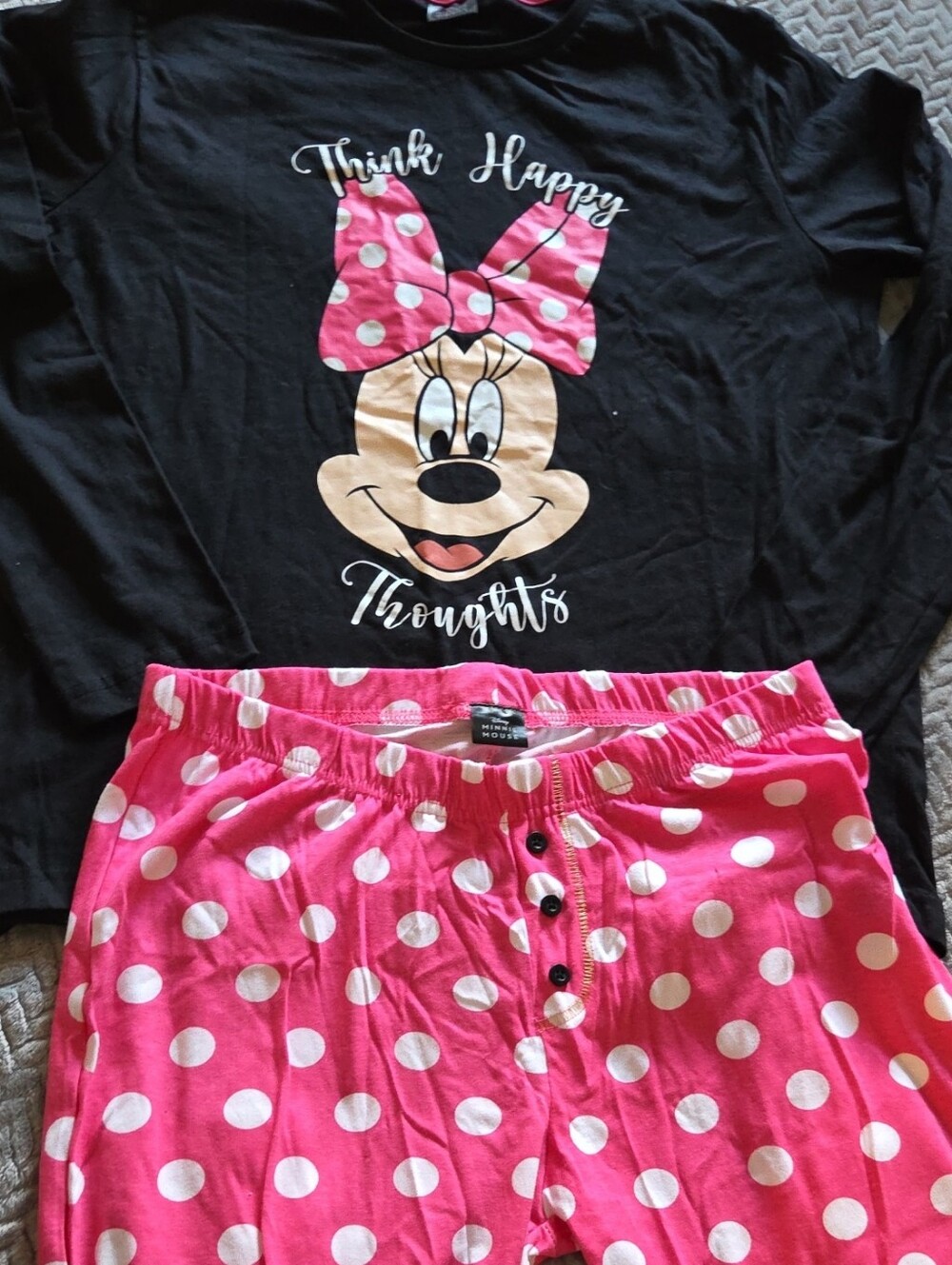 Womens Black & Pink Minnie Mouse Polka Dot Pajama Set - NWOT, sz M